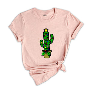 Funny Christmas Cactus Lights T-Shirt, Cactus Santa Hat Shirt, Cactus Christmas Tree Tee, Christmas Reunion Shirt