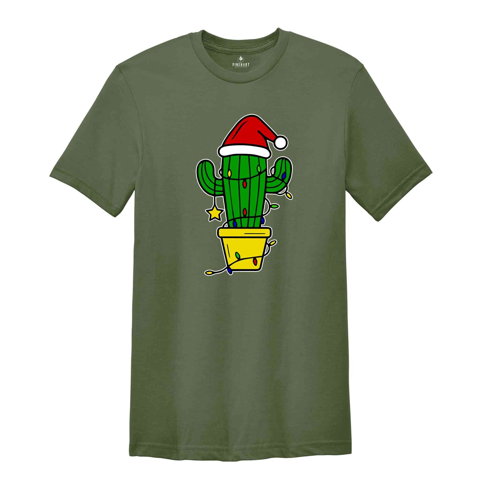 Funny Christmas Cactus Lights T-Shirt, Cactus Santa Hat Shirt, Cactus Christmas Tree Tee, Christmas Reunion Shirt
