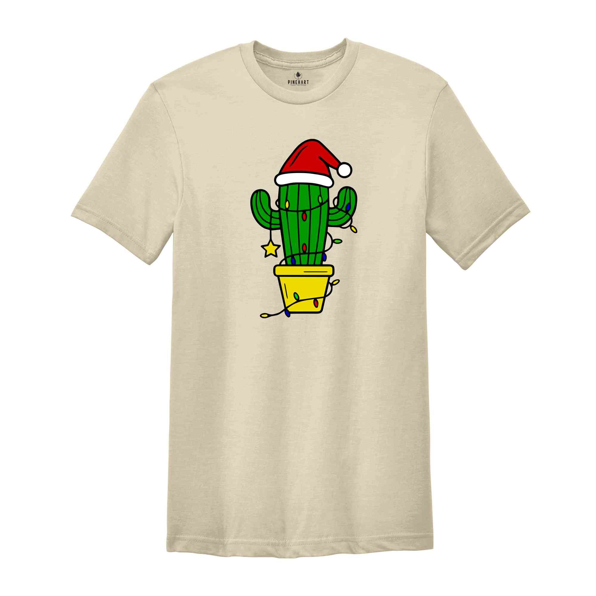 Funny Christmas Cactus Lights T-Shirt, Cactus Santa Hat Shirt, Cactus Christmas Tree Tee, Christmas Reunion Shirt