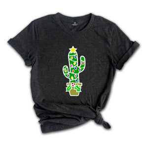 Funny Christmas Cactus Lights T-Shirt, Cactus Santa Hat Shirt, Cactus Christmas Tree Tee, Christmas Reunion Shirt