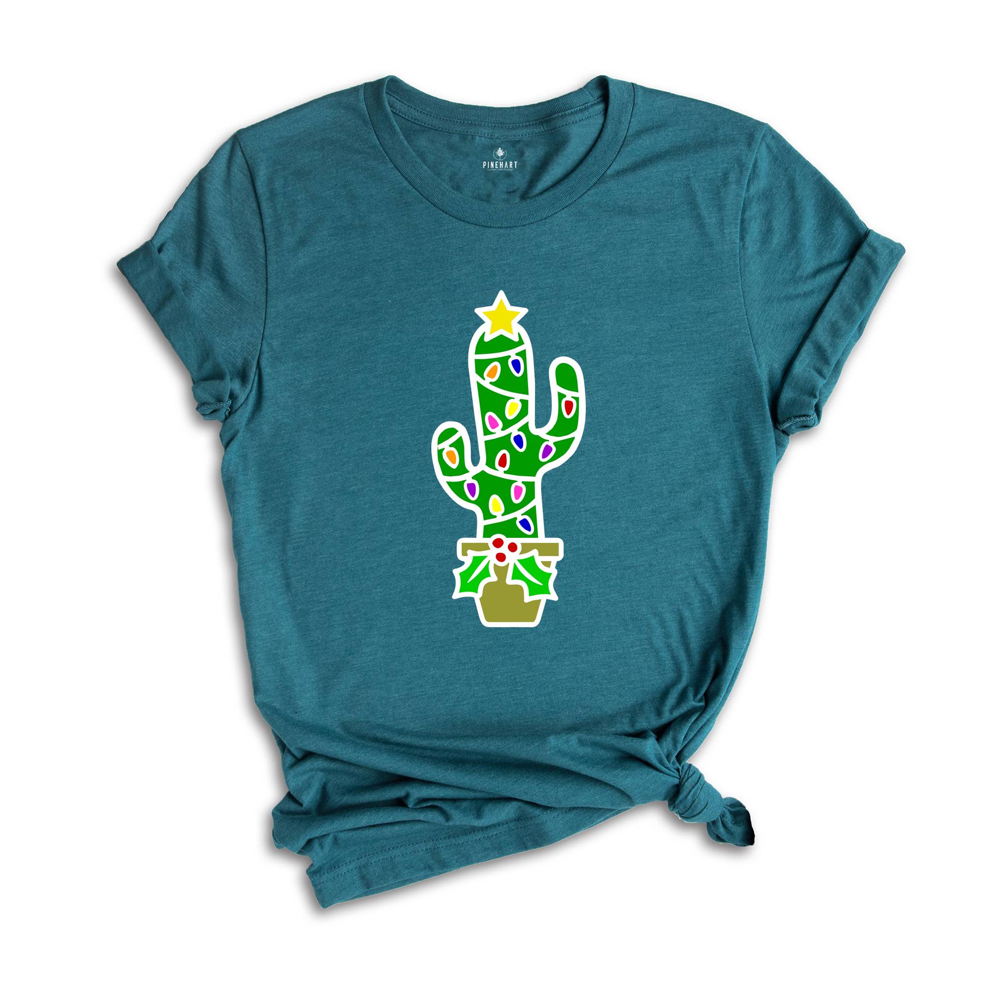 Funny Christmas Cactus Lights T-Shirt, Cactus Santa Hat Shirt, Cactus Christmas Tree Tee, Christmas Reunion Shirt