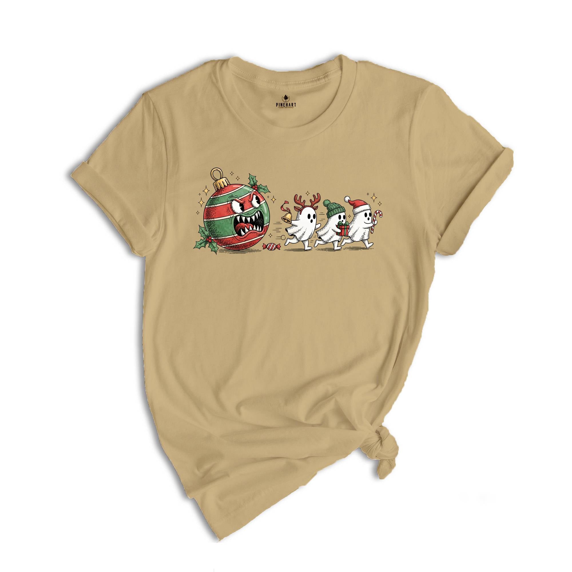 Funny Christmas Ghost Shirt, Cute Holiday Pack Man Tee, Festive Ornament Monster T-shirt, Xmas Gamer Sweatshirt, Gift Shirt For Xmas Lover