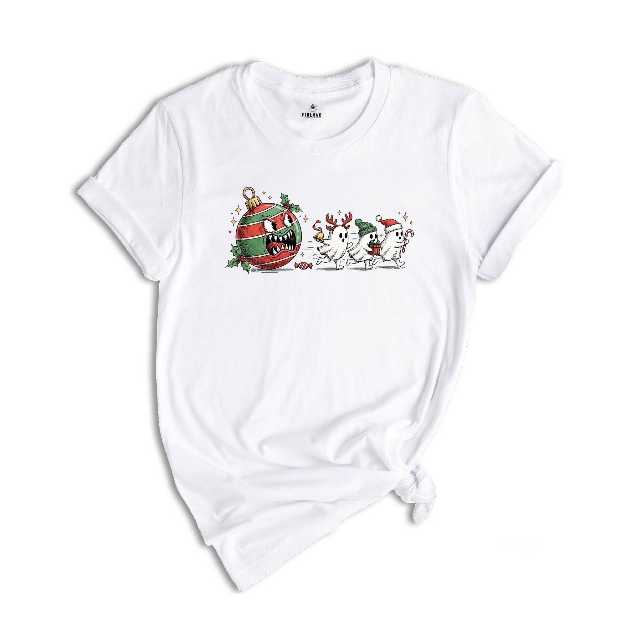 Funny Christmas Ghost Shirt, Cute Holiday Pack Man Tee, Festive Ornament Monster T-shirt, Xmas Gamer Sweatshirt, Gift Shirt For Xmas Lover