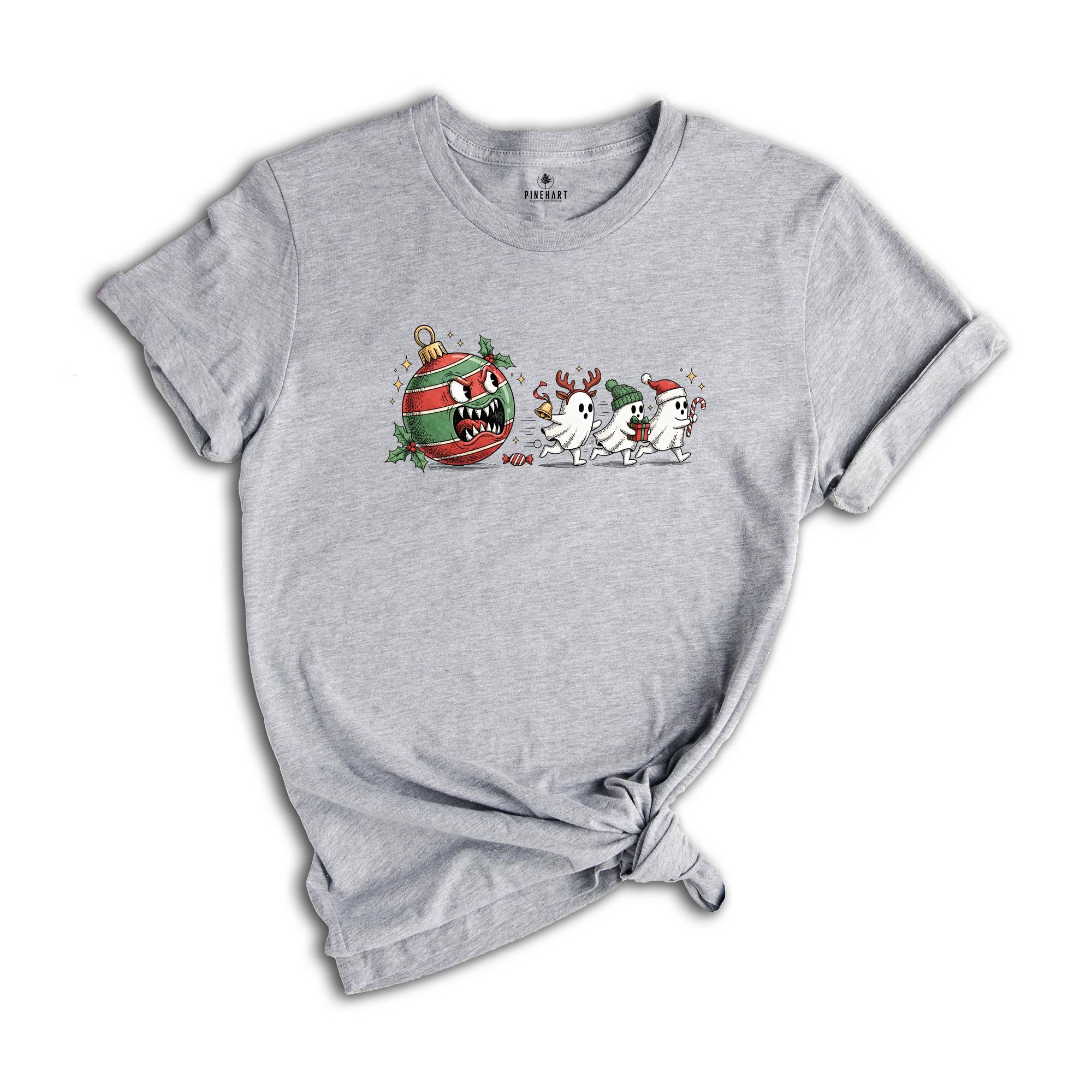 Funny Christmas Ghost Shirt, Cute Holiday Pack Man Tee, Festive Ornament Monster T-shirt, Xmas Gamer Sweatshirt, Gift Shirt For Xmas Lover