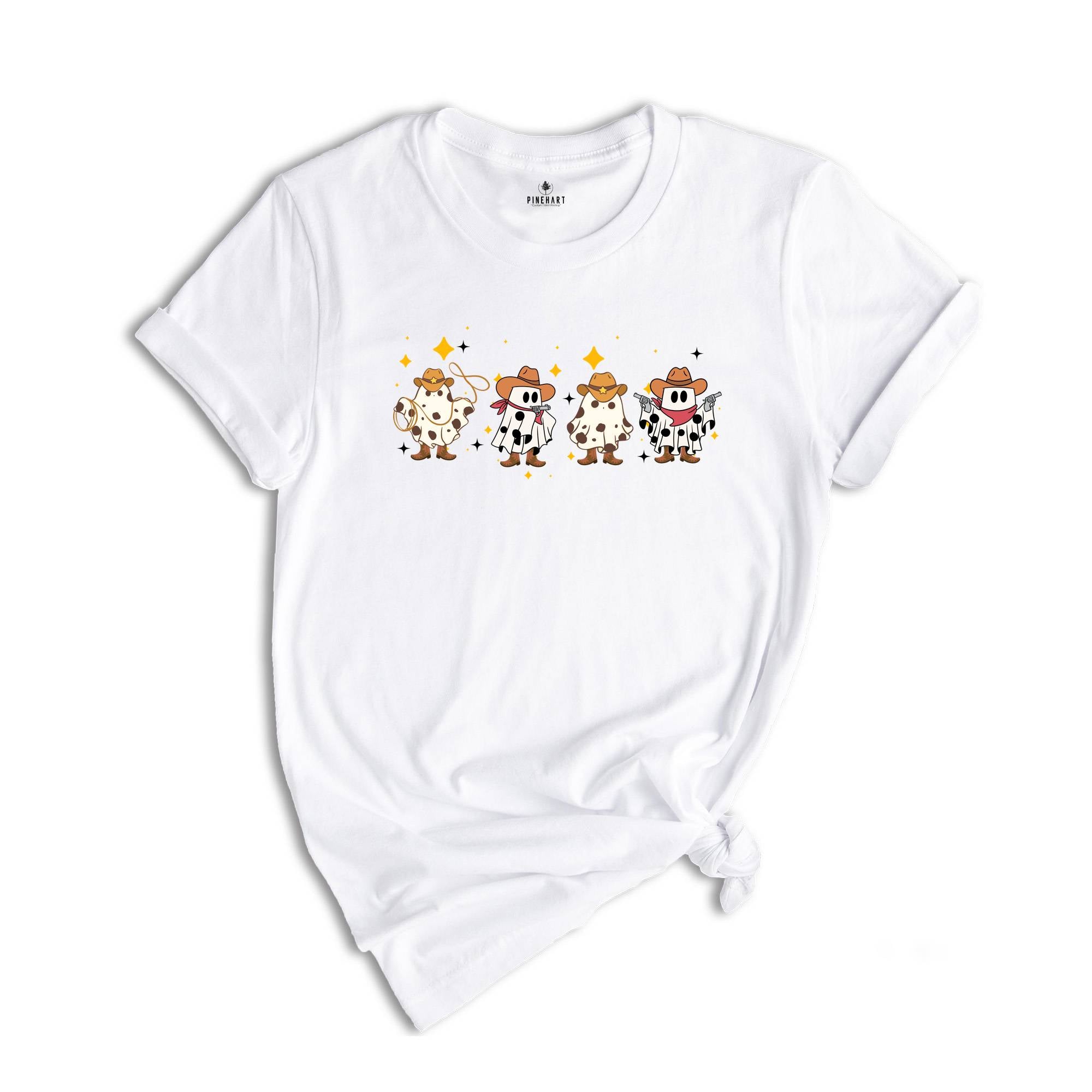 Funny Ghost Cowboy T-Shirt, Western Halloween Shirt, Spooky Fall Shirt, Country Girl Gift, Halloween Leopard Shirt