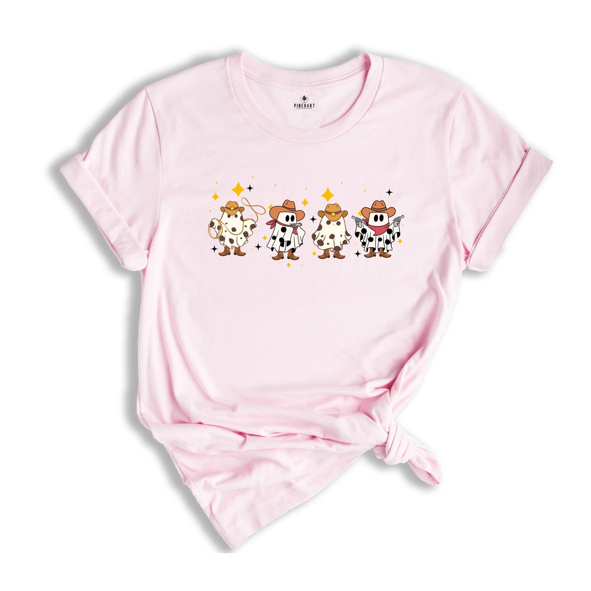 Funny Ghost Cowboy T-Shirt, Western Halloween Shirt, Spooky Fall Shirt, Country Girl Gift, Halloween Leopard Shirt