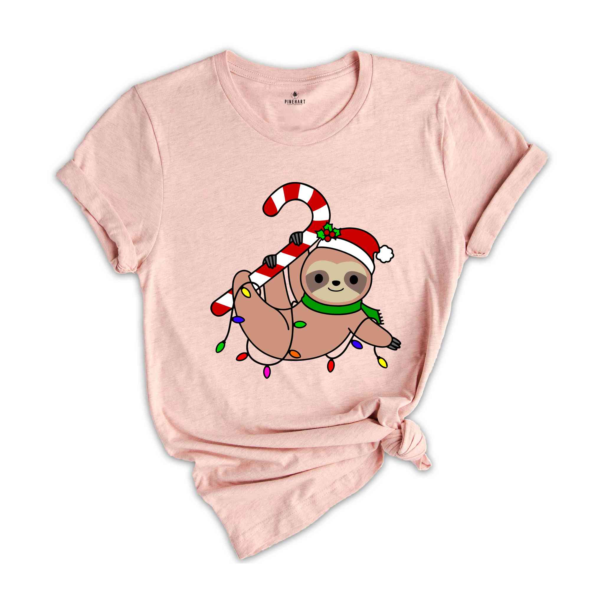 Funny Sloth Santa Hat Candy Cane T-Shirt, Merry Slothmas Shirt, Cute Sloth Tee, Sloth Lover Tee, Christmas Pajamas