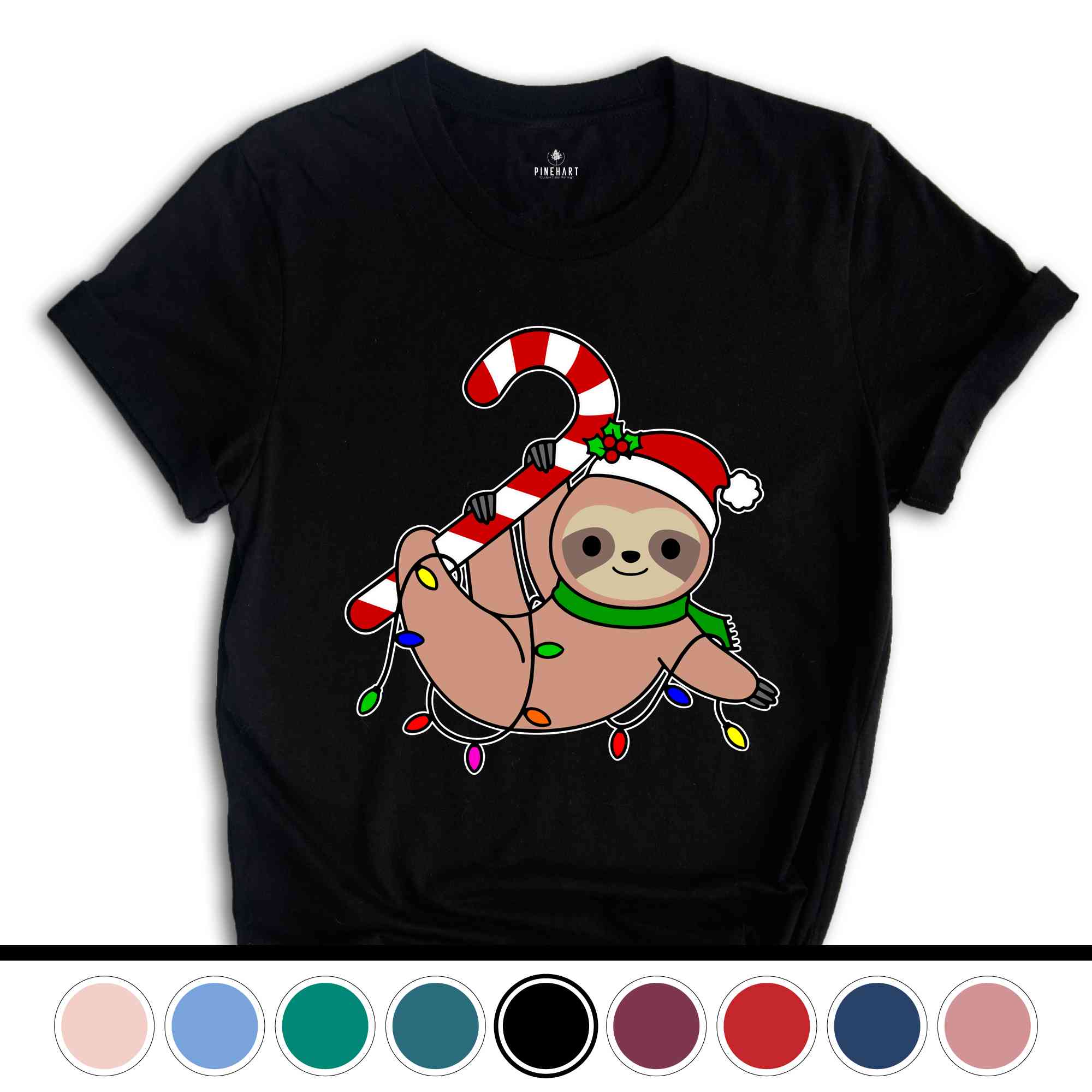 Funny Sloth Santa Hat Candy Cane T-Shirt, Merry Slothmas Shirt, Cute Sloth Tee, Sloth Lover Tee, Christmas Pajamas