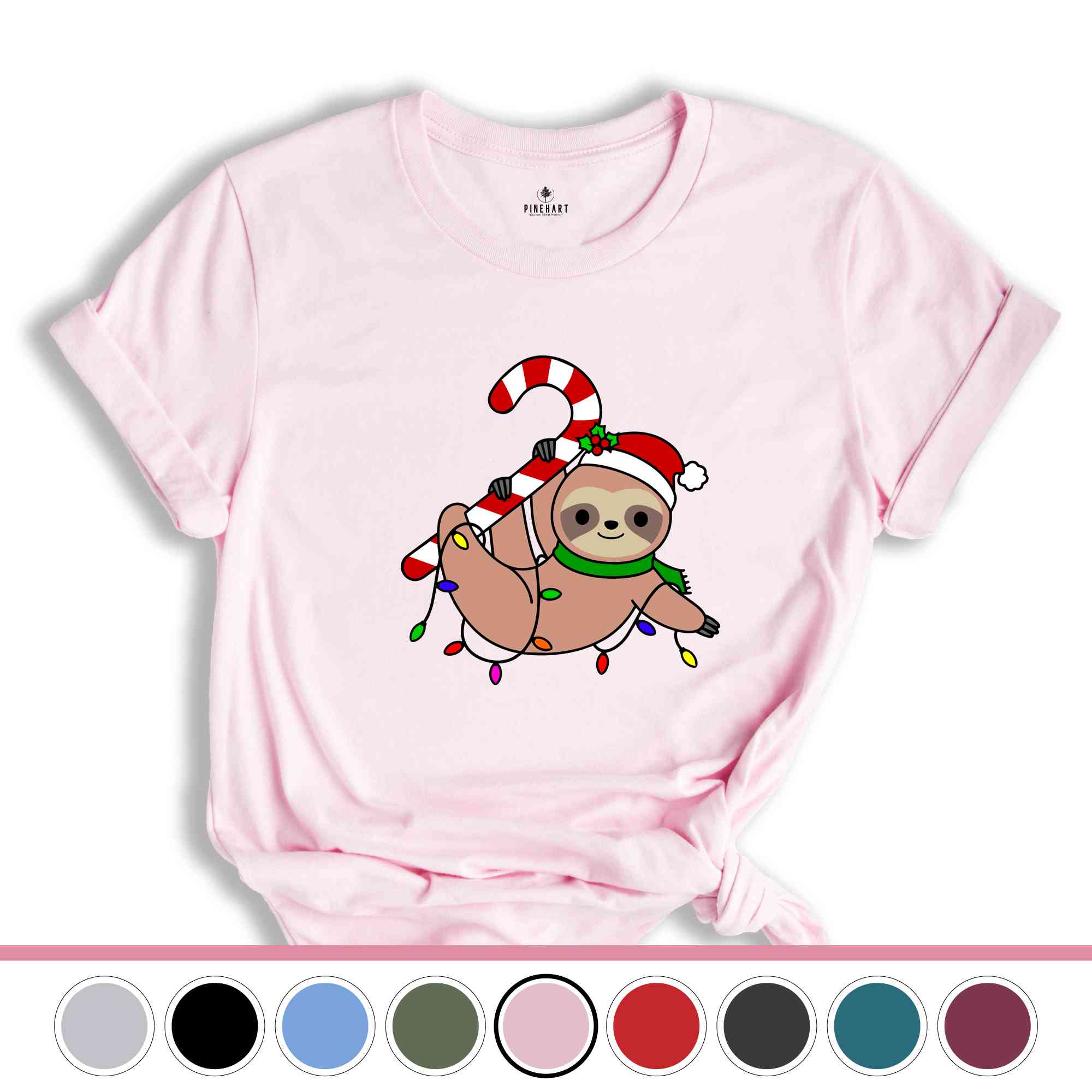 Funny Sloth Santa Hat Candy Cane T-Shirt, Merry Slothmas Shirt, Cute Sloth Tee, Sloth Lover Tee, Christmas Pajamas
