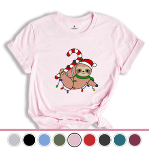 Funny Sloth Santa Hat Candy Cane T-Shirt, Merry Slothmas Shirt, Cute Sloth Tee, Sloth Lover Tee, Christmas Pajamas