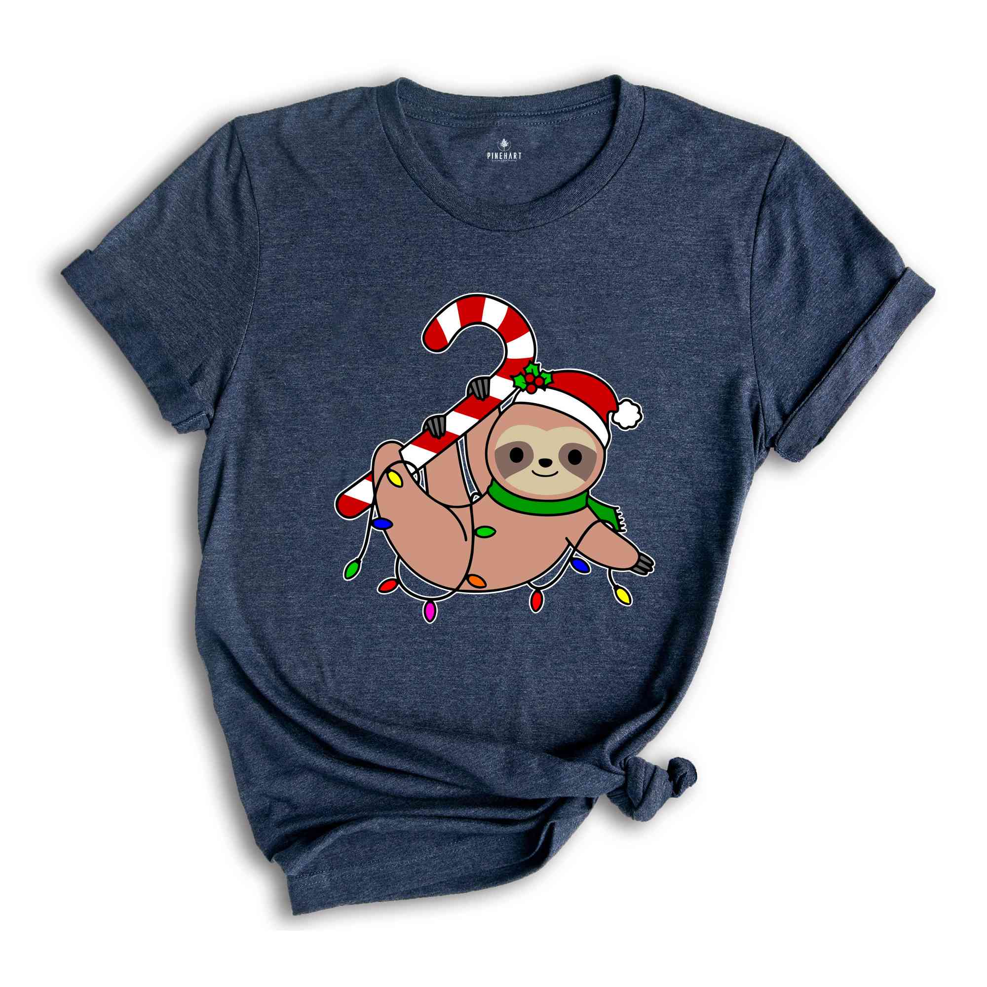 Funny Sloth Santa Hat Candy Cane T-Shirt, Merry Slothmas Shirt, Cute Sloth Tee, Sloth Lover Tee, Christmas Pajamas