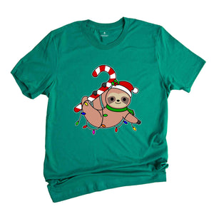 Funny Sloth Santa Hat Candy Cane T-Shirt, Merry Slothmas Shirt, Cute Sloth Tee, Sloth Lover Tee, Christmas Pajamas
