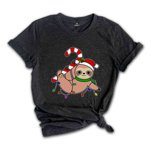 Funny Sloth Santa Hat Candy Cane T-Shirt, Merry Slothmas Shirt, Cute Sloth Tee, Sloth Lover Tee, Christmas Pajamas