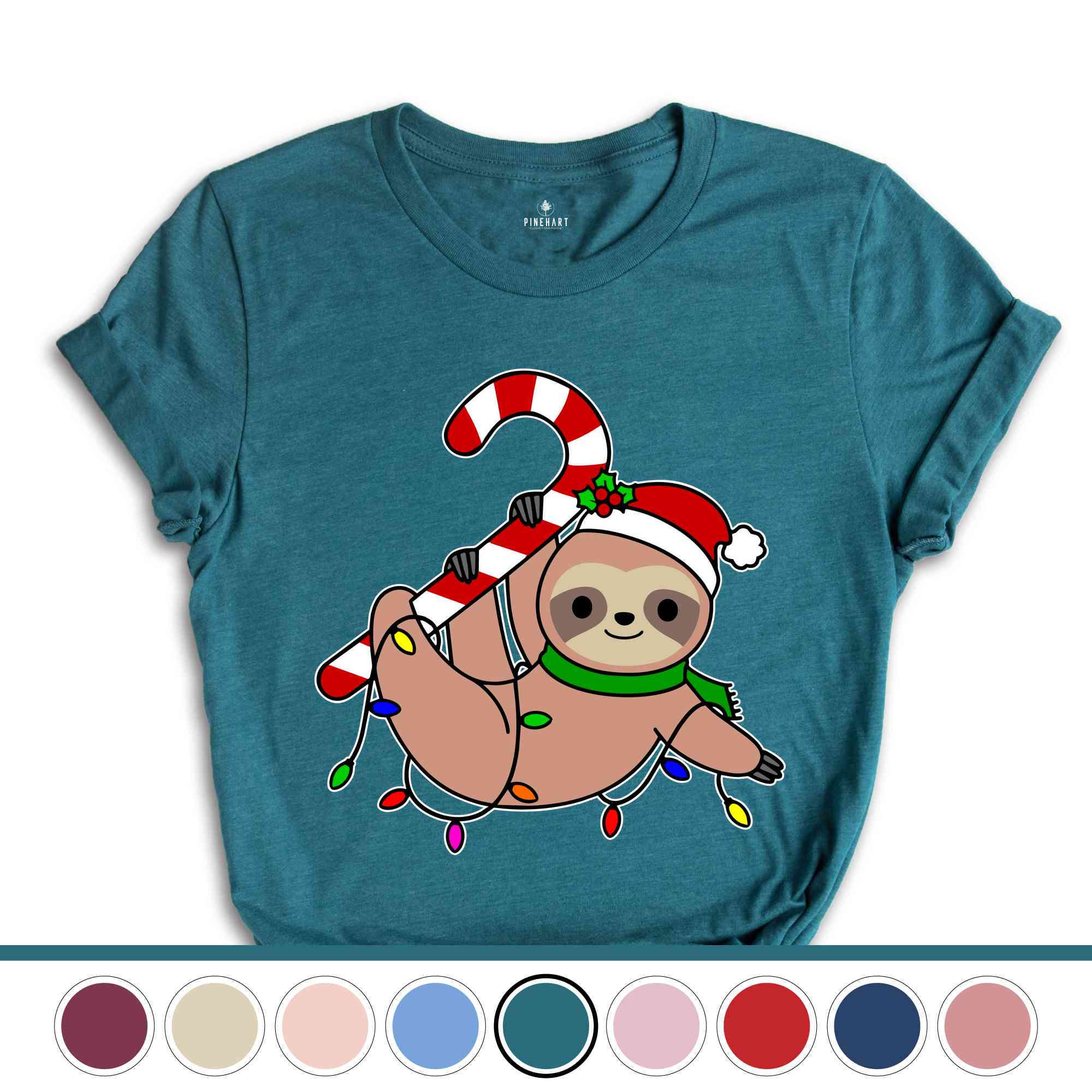 Funny Sloth Santa Hat Candy Cane T-Shirt, Merry Slothmas Shirt, Cute Sloth Tee, Sloth Lover Tee, Christmas Pajamas
