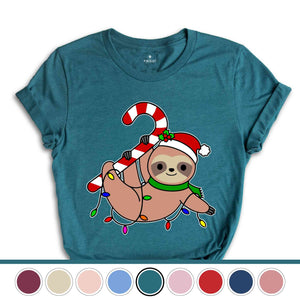 Funny Sloth Santa Hat Candy Cane T-Shirt, Merry Slothmas Shirt, Cute Sloth Tee, Sloth Lover Tee, Christmas Pajamas