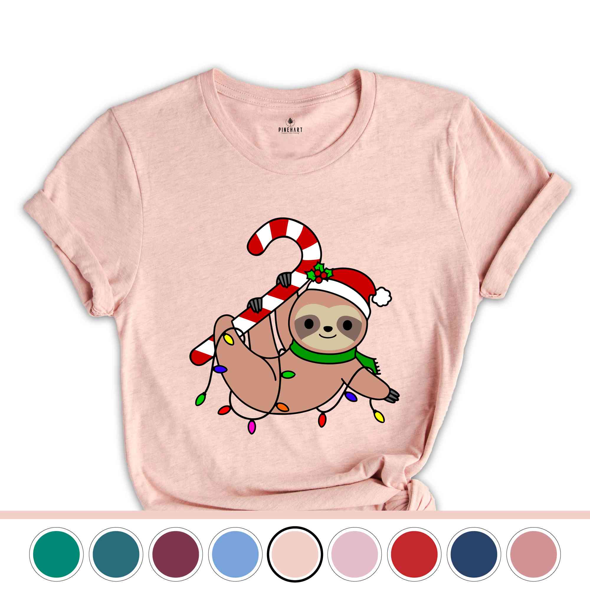 Funny Sloth Santa Hat Candy Cane T-Shirt, Merry Slothmas Shirt, Cute Sloth Tee, Sloth Lover Tee, Christmas Pajamas