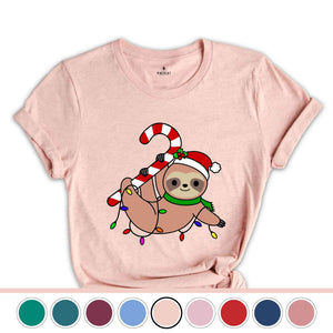 Funny Sloth Santa Hat Candy Cane T-Shirt, Merry Slothmas Shirt, Cute Sloth Tee, Sloth Lover Tee, Christmas Pajamas