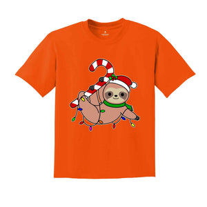 Funny Sloth Santa Hat Candy Cane T-Shirt, Merry Slothmas Shirt, Cute Sloth Tee, Sloth Lover Tee, Christmas Pajamas