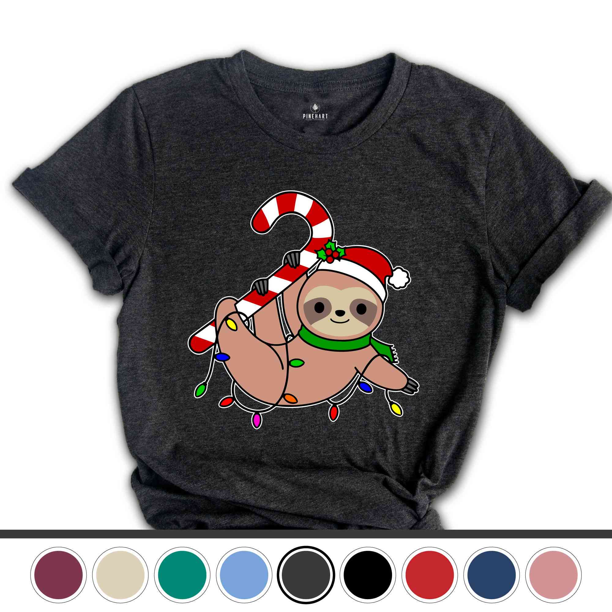 Funny Sloth Santa Hat Candy Cane T-Shirt, Merry Slothmas Shirt, Cute Sloth Tee, Sloth Lover Tee, Christmas Pajamas