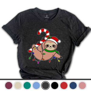 Funny Sloth Santa Hat Candy Cane T-Shirt, Merry Slothmas Shirt, Cute Sloth Tee, Sloth Lover Tee, Christmas Pajamas