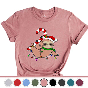 Funny Sloth Santa Hat Candy Cane T-Shirt, Merry Slothmas Shirt, Cute Sloth Tee, Sloth Lover Tee, Christmas Pajamas