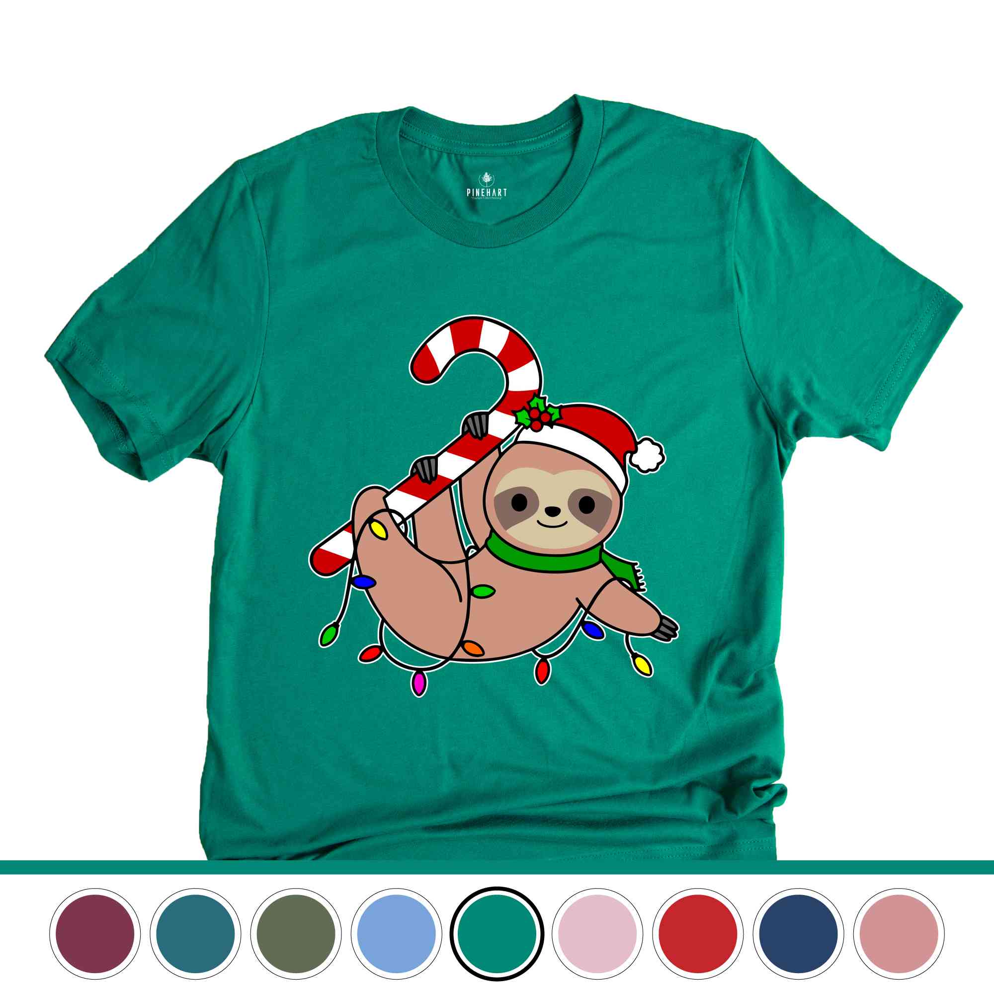 Funny Sloth Santa Hat Candy Cane T-Shirt, Merry Slothmas Shirt, Cute Sloth Tee, Sloth Lover Tee, Christmas Pajamas