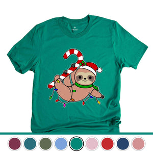 Funny Sloth Santa Hat Candy Cane T-Shirt, Merry Slothmas Shirt, Cute Sloth Tee, Sloth Lover Tee, Christmas Pajamas