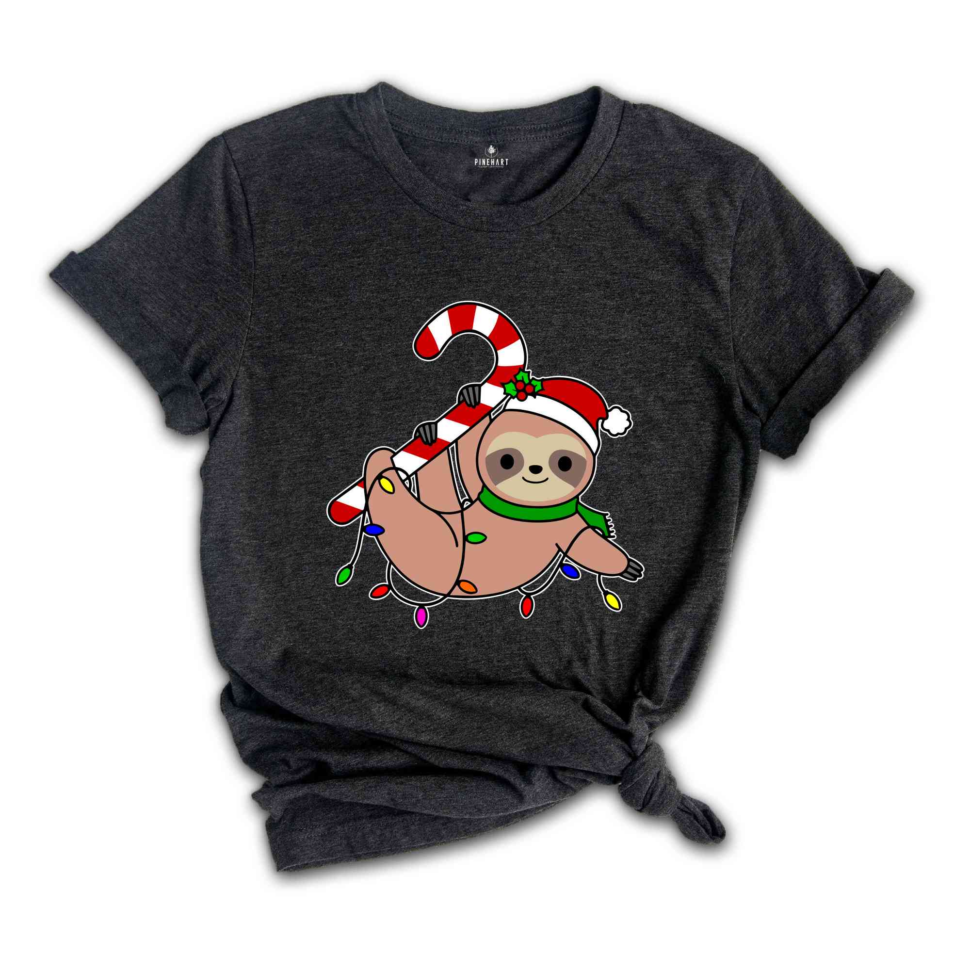 Funny Sloth Santa Hat Candy Cane T-Shirt, Merry Slothmas Shirt, Cute Sloth Tee, Sloth Lover Tee, Christmas Pajamas