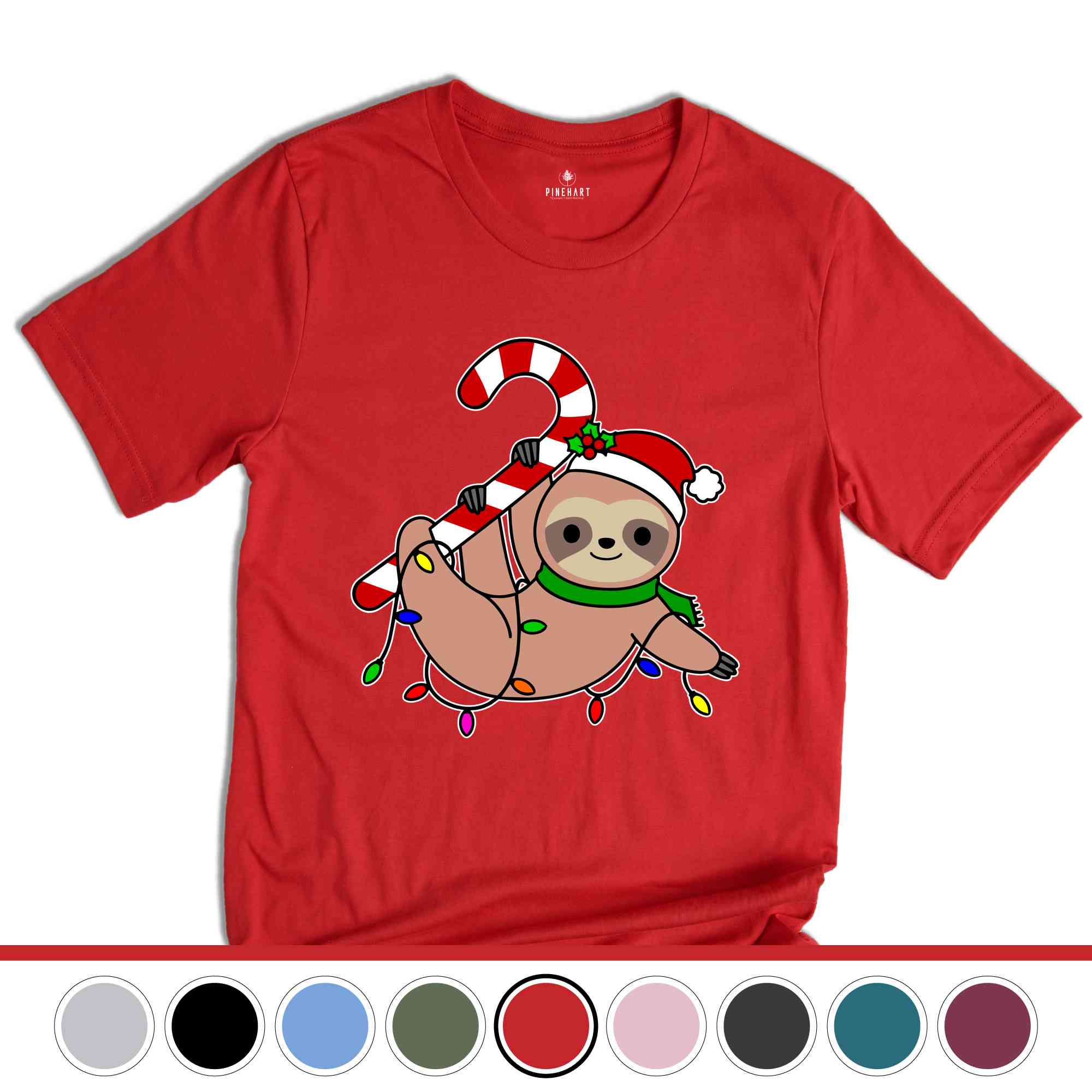 Funny Sloth Santa Hat Candy Cane T-Shirt, Merry Slothmas Shirt, Cute Sloth Tee, Sloth Lover Tee, Christmas Pajamas