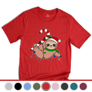 Funny Sloth Santa Hat Candy Cane T-Shirt, Merry Slothmas Shirt, Cute Sloth Tee, Sloth Lover Tee, Christmas Pajamas