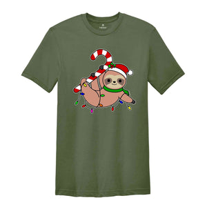 Funny Sloth Santa Hat Candy Cane T-Shirt, Merry Slothmas Shirt, Cute Sloth Tee, Sloth Lover Tee, Christmas Pajamas