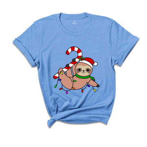 Funny Sloth Santa Hat Candy Cane T-Shirt, Merry Slothmas Shirt, Cute Sloth Tee, Sloth Lover Tee, Christmas Pajamas