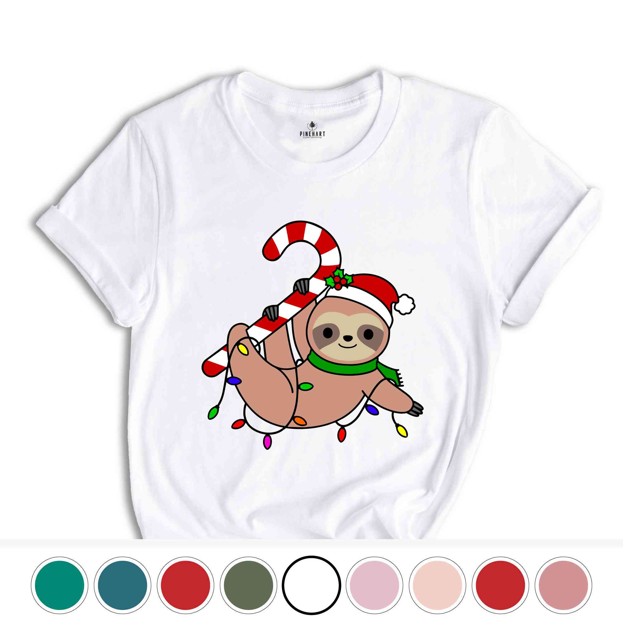 Funny Sloth Santa Hat Candy Cane T-Shirt, Merry Slothmas Shirt, Cute Sloth Tee, Sloth Lover Tee, Christmas Pajamas