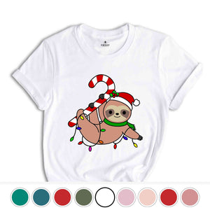 Funny Sloth Santa Hat Candy Cane T-Shirt, Merry Slothmas Shirt, Cute Sloth Tee, Sloth Lover Tee, Christmas Pajamas