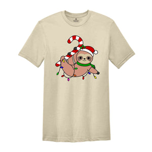 Funny Sloth Santa Hat Candy Cane T-Shirt, Merry Slothmas Shirt, Cute Sloth Tee, Sloth Lover Tee, Christmas Pajamas