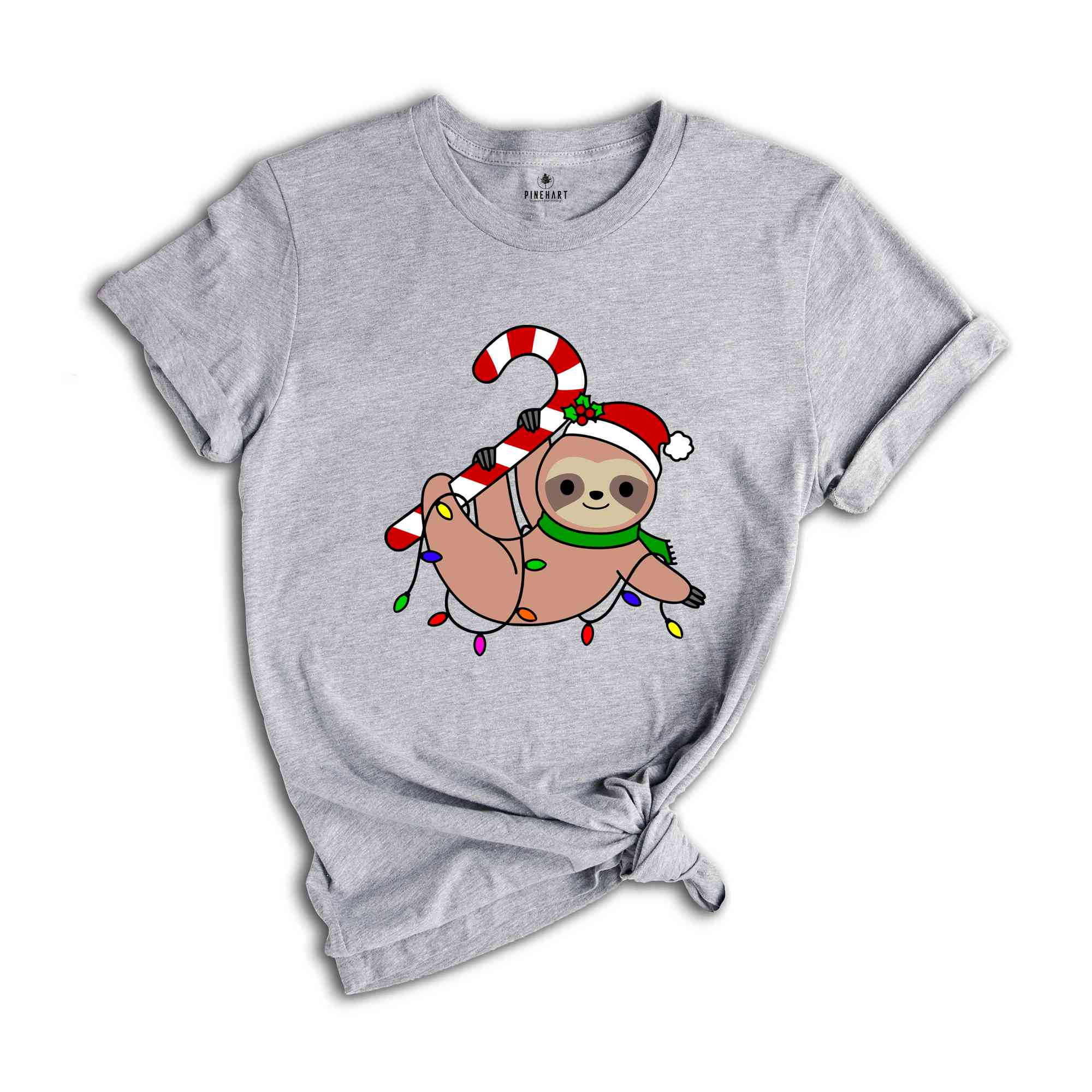Funny Sloth Santa Hat Candy Cane T-Shirt, Merry Slothmas Shirt, Cute Sloth Tee, Sloth Lover Tee, Christmas Pajamas