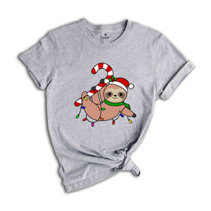 Funny Sloth Santa Hat Candy Cane T-Shirt, Merry Slothmas Shirt, Cute Sloth Tee, Sloth Lover Tee, Christmas Pajamas