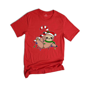 Funny Sloth Santa Hat Candy Cane T-Shirt, Merry Slothmas Shirt, Cute Sloth Tee, Sloth Lover Tee, Christmas Pajamas