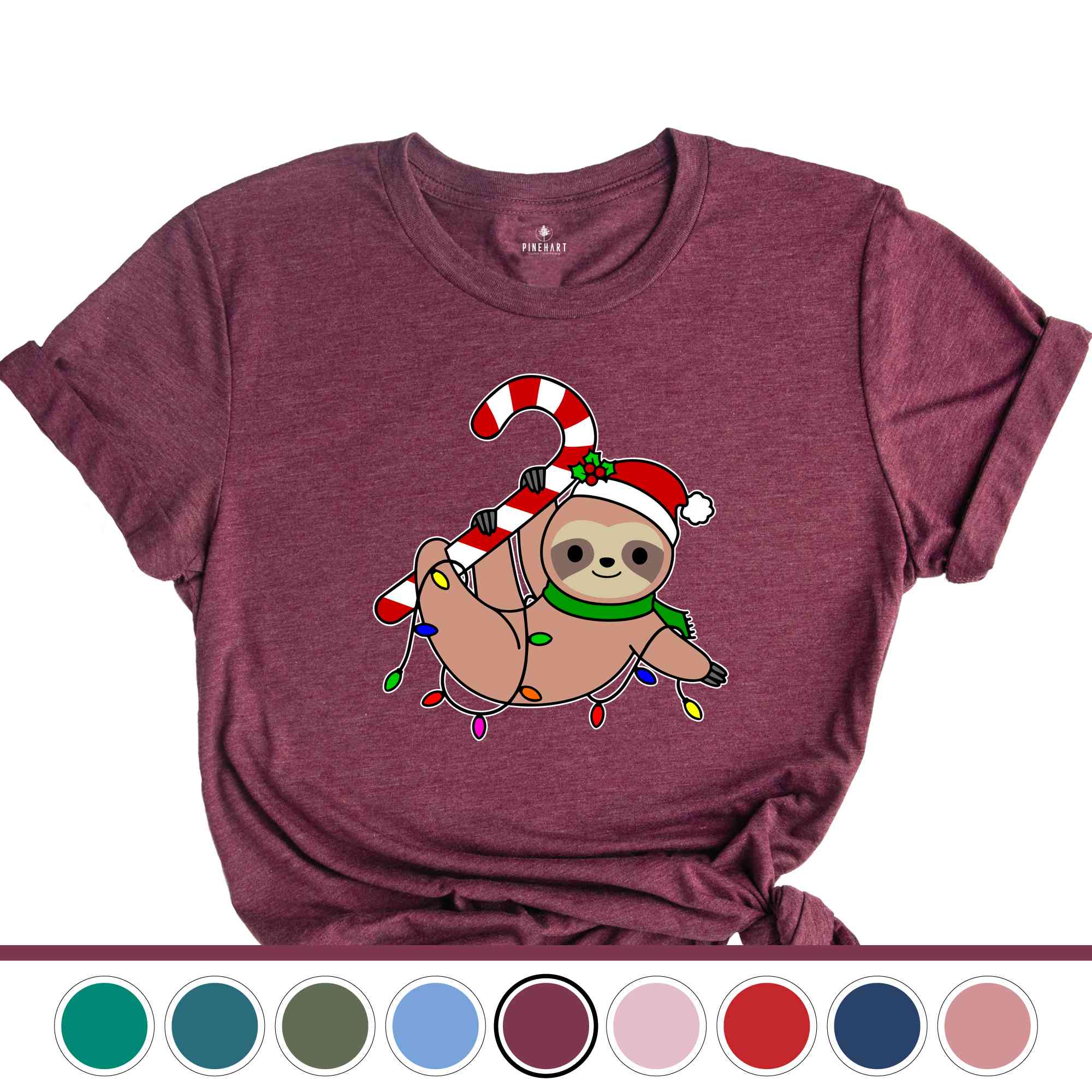 Funny Sloth Santa Hat Candy Cane T-Shirt, Merry Slothmas Shirt, Cute Sloth Tee, Sloth Lover Tee, Christmas Pajamas