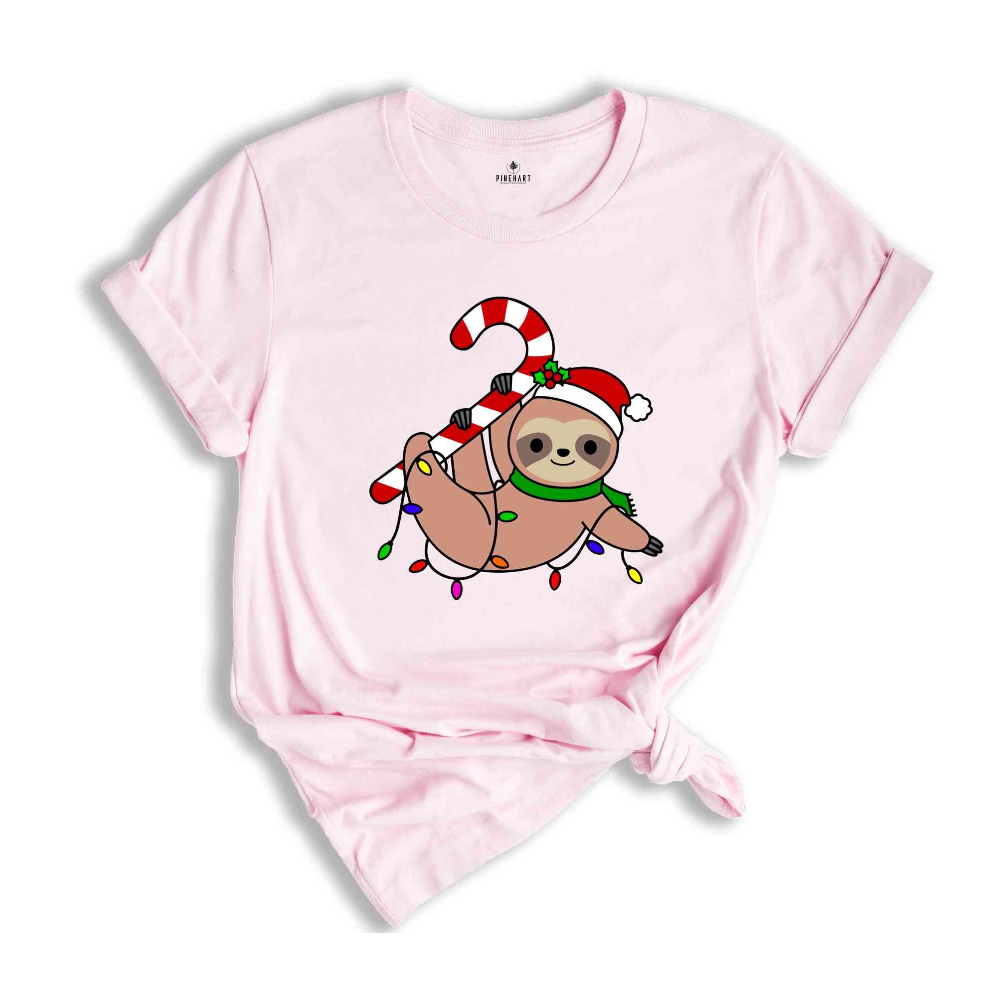 Funny Sloth Santa Hat Candy Cane T-Shirt, Merry Slothmas Shirt, Cute Sloth Tee, Sloth Lover Tee, Christmas Pajamas
