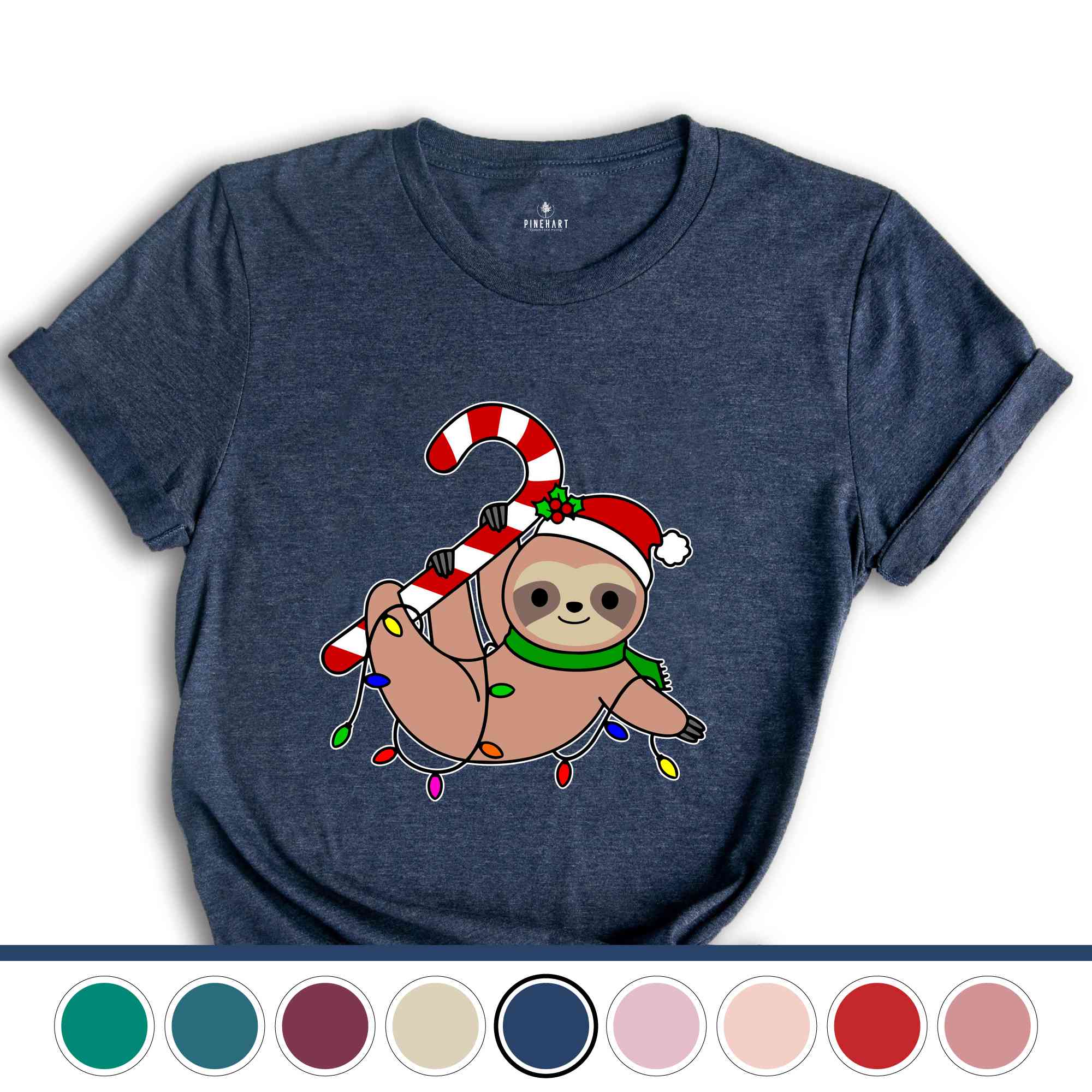Funny Sloth Santa Hat Candy Cane T-Shirt, Merry Slothmas Shirt, Cute Sloth Tee, Sloth Lover Tee, Christmas Pajamas