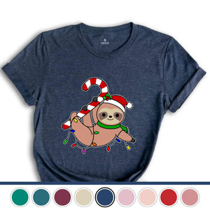 Funny Sloth Santa Hat Candy Cane T-Shirt, Merry Slothmas Shirt, Cute Sloth Tee, Sloth Lover Tee, Christmas Pajamas