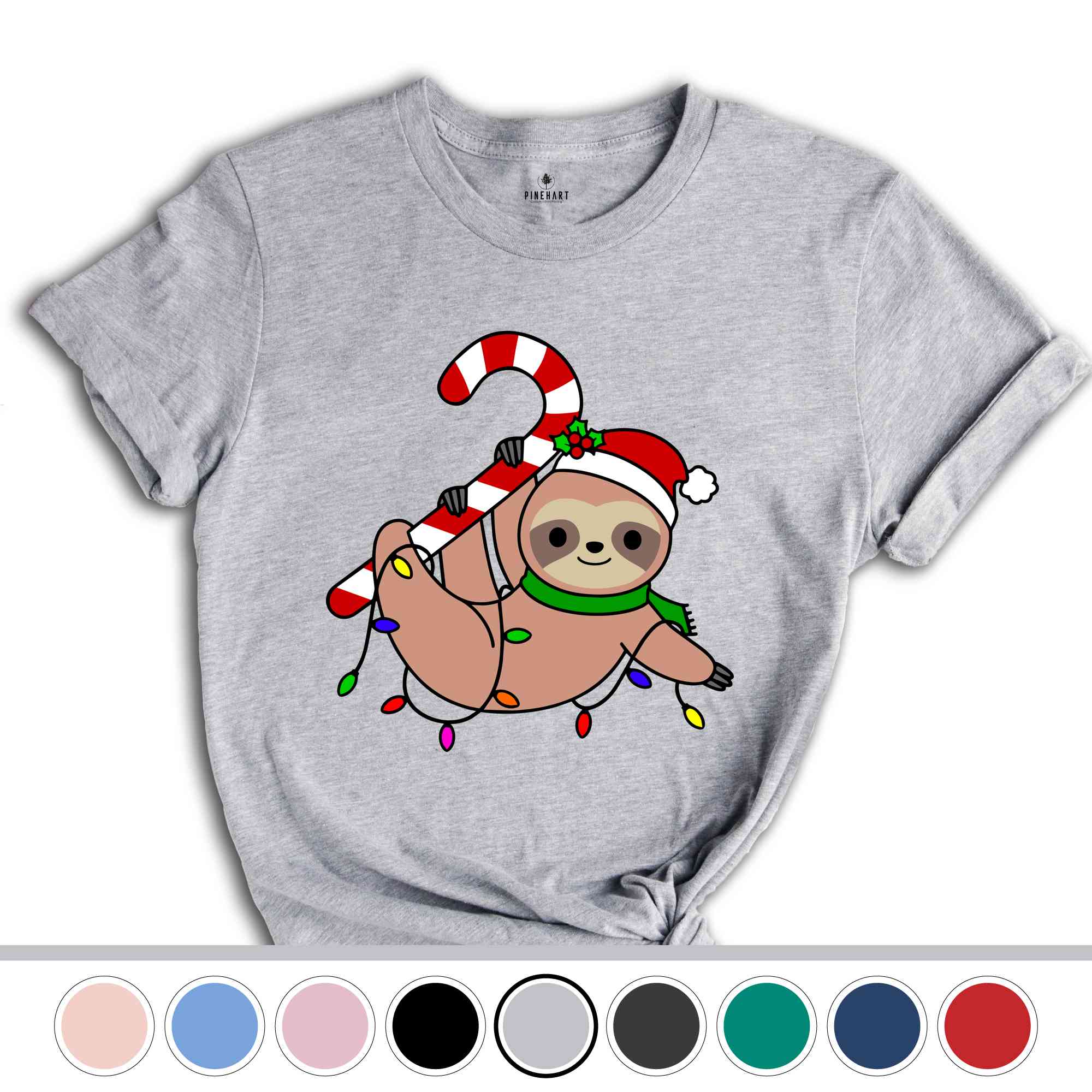 Funny Sloth Santa Hat Candy Cane T-Shirt, Merry Slothmas Shirt, Cute Sloth Tee, Sloth Lover Tee, Christmas Pajamas