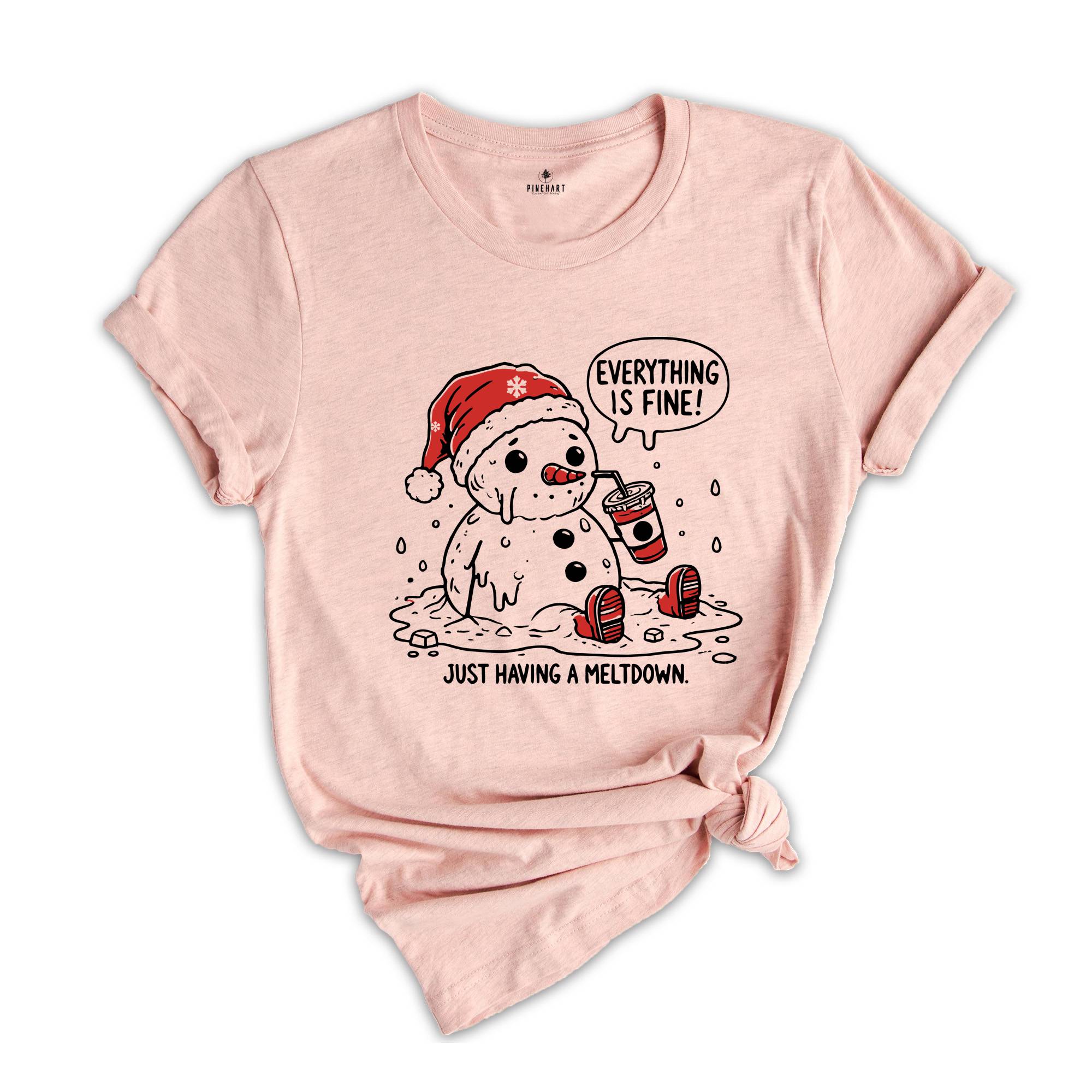 Funny Snowman I'm Having a Meltdown Christmas T-Shirt, Winter Holiday Gift, Christmas Humor Shirt, Humorous Xmas Tee