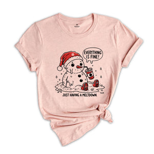Funny Snowman I'm Having a Meltdown Christmas T-Shirt, Winter Holiday Gift, Christmas Humor Shirt, Humorous Xmas Tee
