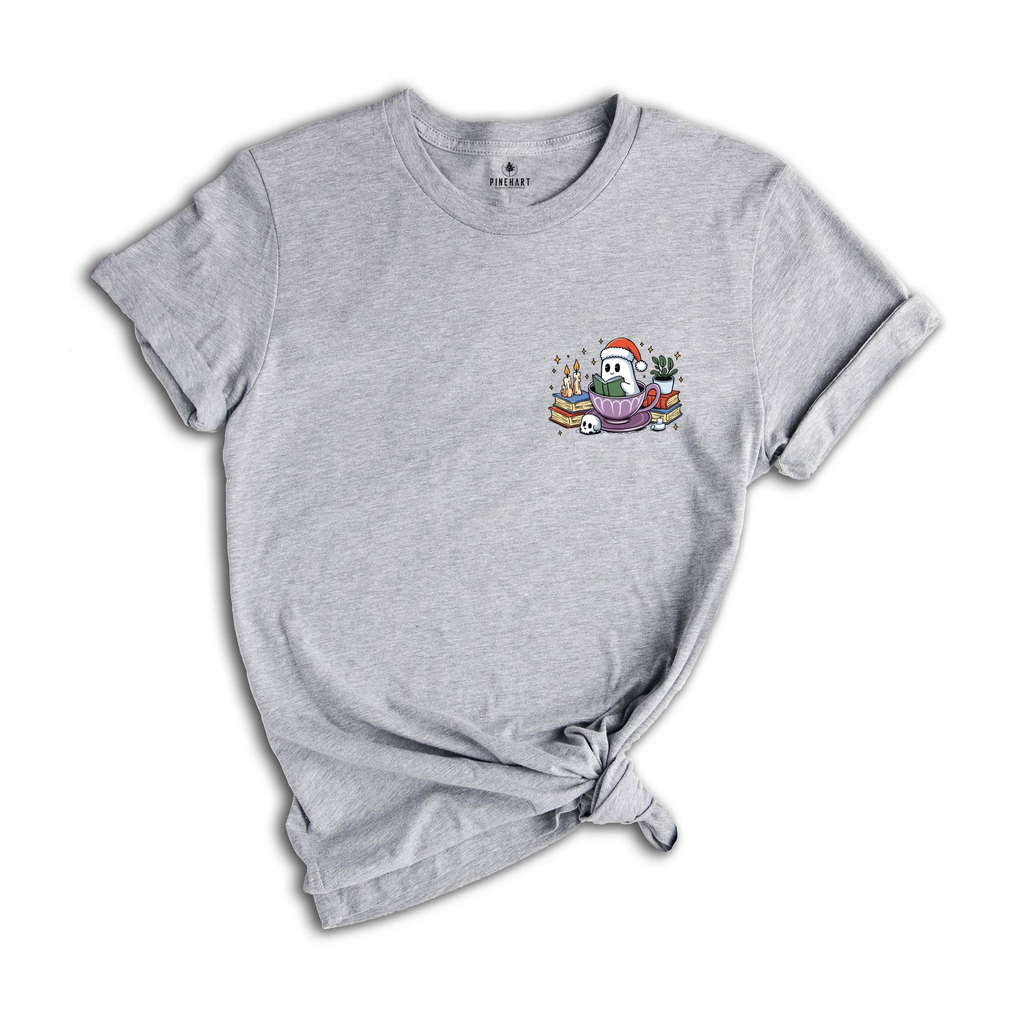 Ghost Reading Books Christmas T-Shirt, Funny Christmas Teacher Tee, Cute Ghost Holiday Shirt, Christmas Gifts For Bookworm Librarian