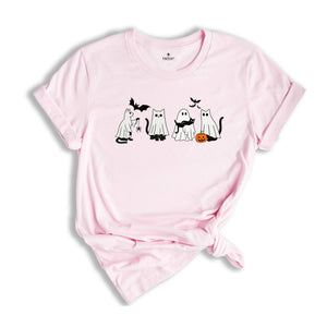 Halloween Black Cat & Ghost Shirt, Halloween Ghost Tshirt, Spooky Season Cat Tee, Halloween Cute Women Outfit, Halloween Gift