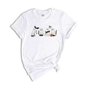 Halloween Black Cat & Ghost Shirt, Halloween Ghost Tshirt, Spooky Season Cat Tee, Halloween Cute Women Outfit, Halloween Gift