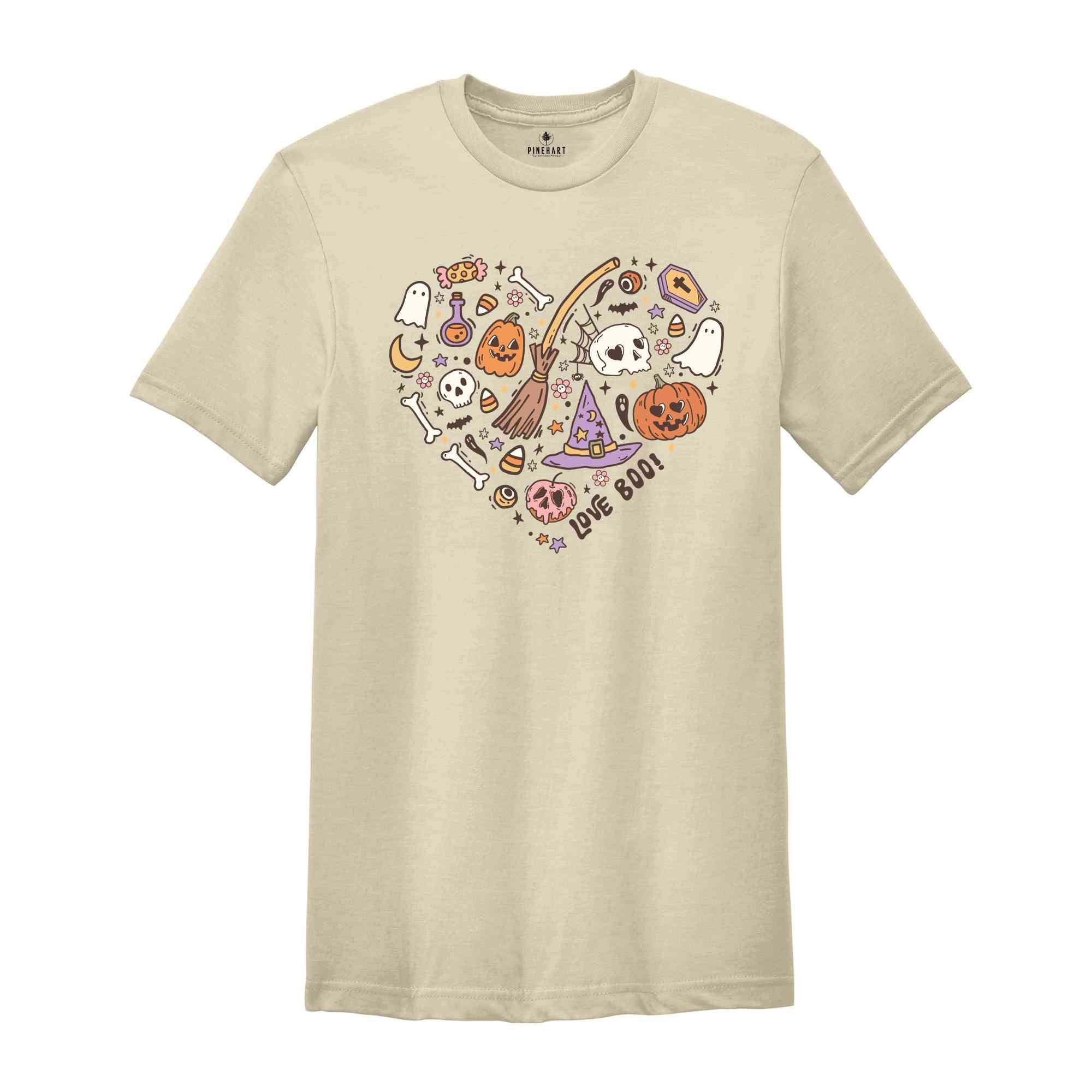 Halloween Doodles Heart Shirt, Love Boo Shirt, Halloween Heart Shirt, Halloween Shirt, Cute Halloween Shirt, Boo Shirt, Pumpkin Shirt