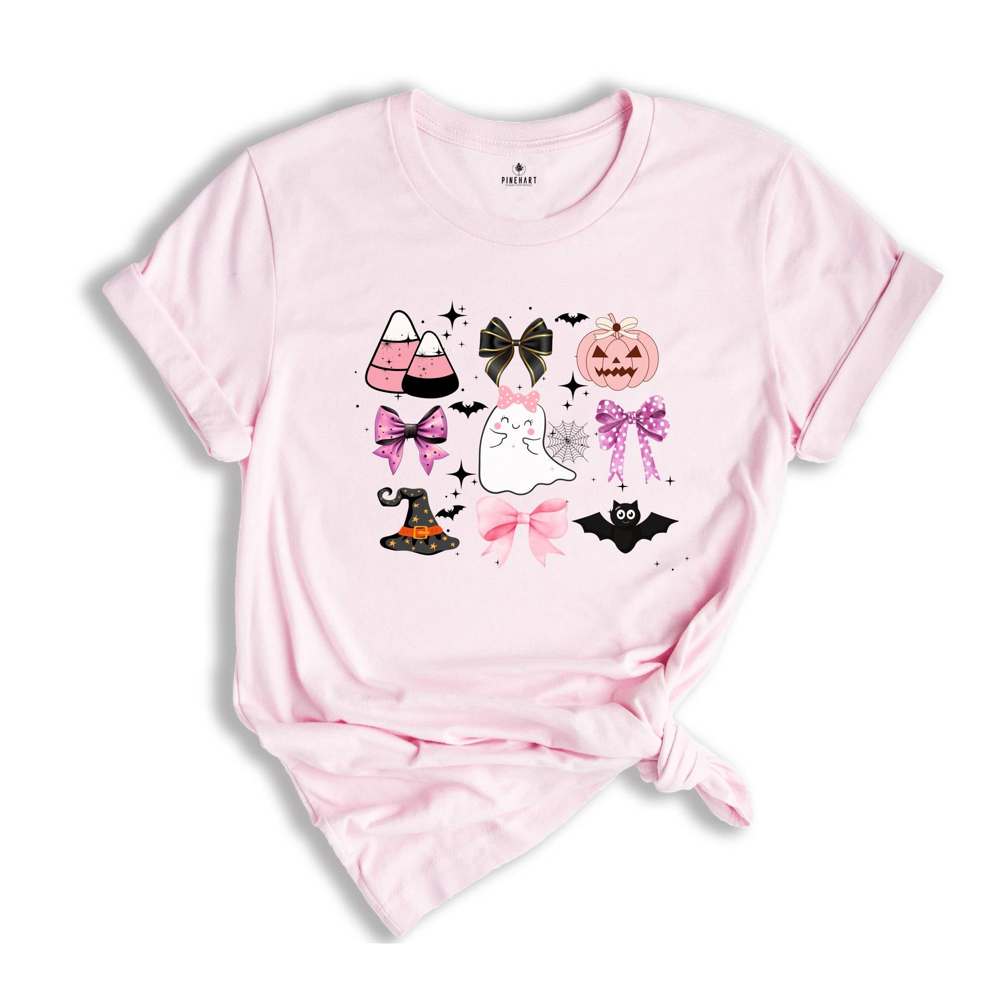 Halloween Shirt, Halloween Spooky Shirt, Fall Shirt, Pink Girly Bows Halloween Tee, Cute Ghost Shirt, Halloween Gift